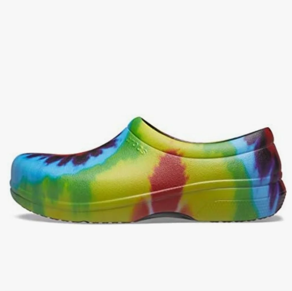 Crocs At Work On The Clock Graphic Work Slip On Shoes Tye Dye